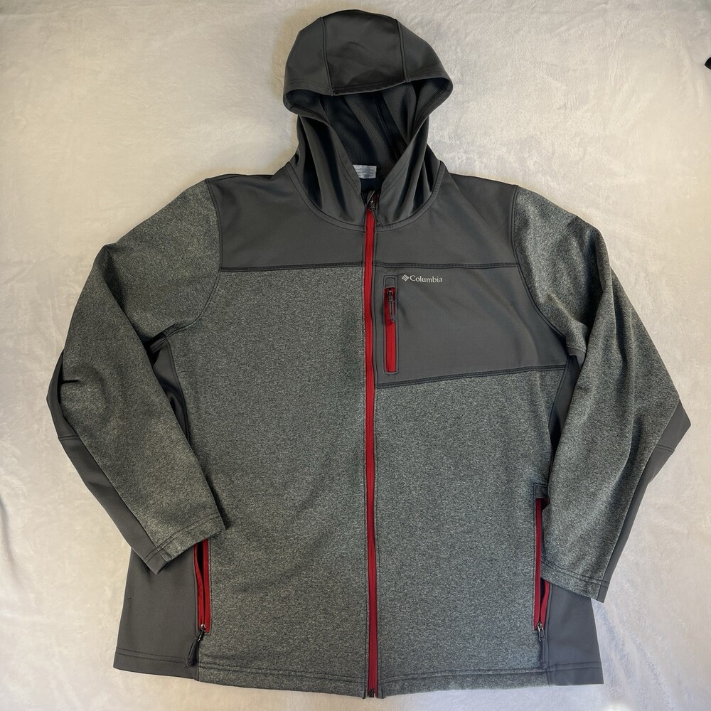 Columbia Harlem Park Hybrid Hoodie Men’s XL Full Zip Grey Red Fleece Jacket